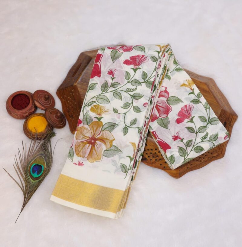 Onam Special Kerala Kasavu Cotton Saree With Rich Pallu and Running Blouse Piece (Saree 5.5 meter, Blouse 0.8 meter) - Image 3