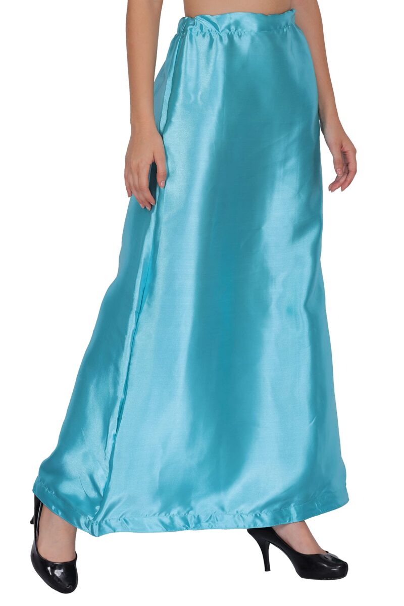 ONLINE GENERATION Women's Satin Blend Petticoat Saree Satin Underskirt Sari Satin Silk Petticoat Skirts for Women Saree Shape Wear Dress for Saree Free Size Sky Blue Color - Image 5