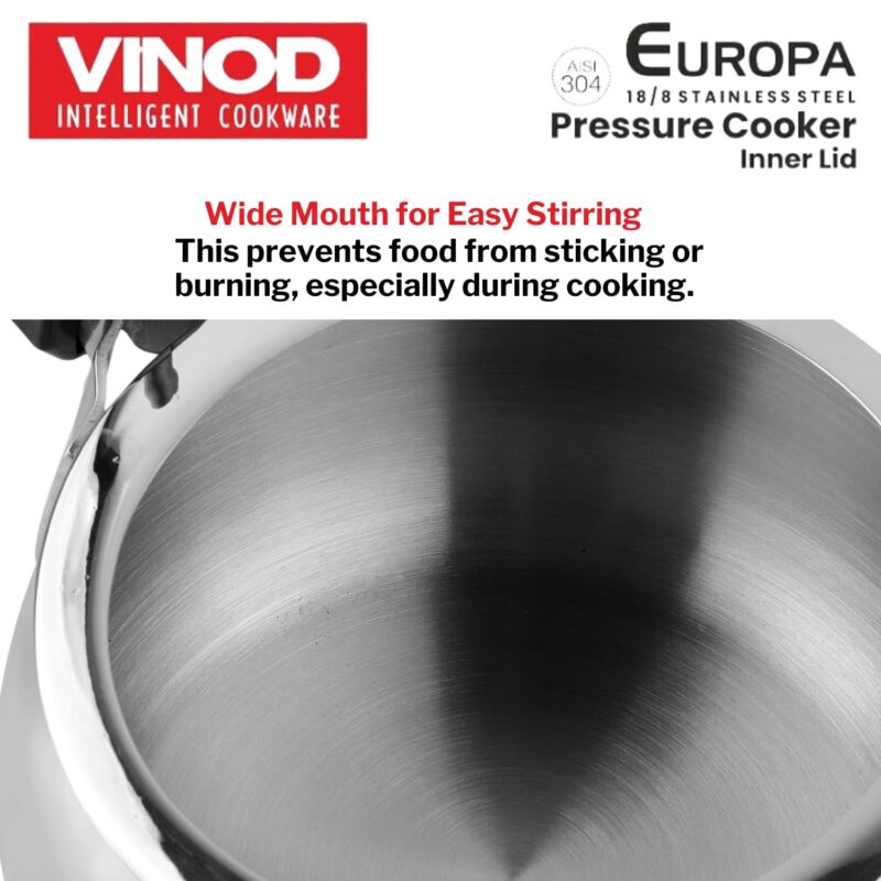 Vinod Europa Stainless Steel Inner Lid Pressure Cooker - 3 Litre | Handi Shape | Sandwich Bottom Cooker | Induction and Gas Base | ISI and CE certified - 2 Years Warranty - Image 6