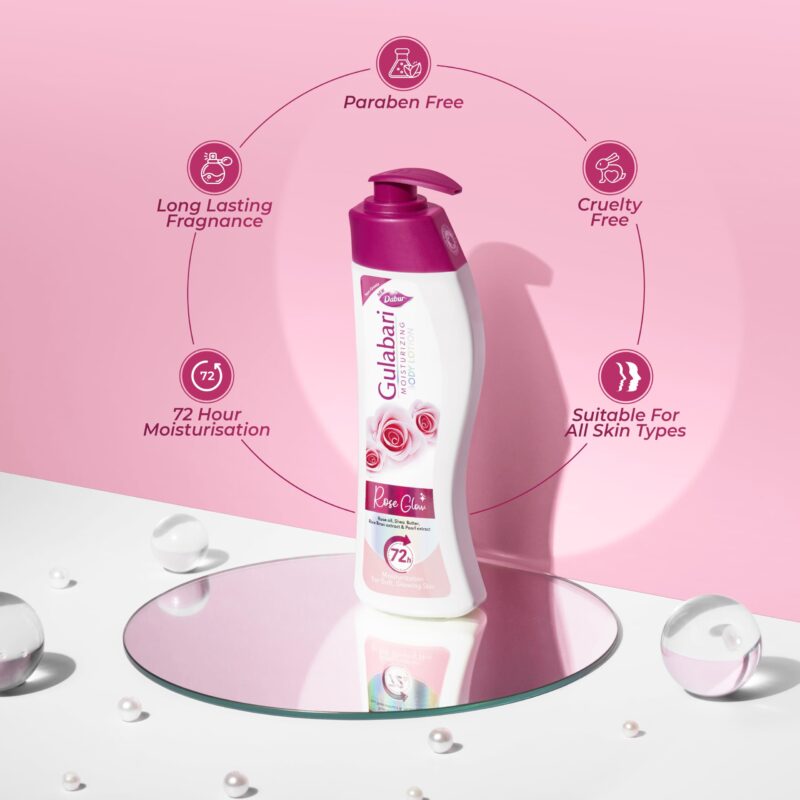Dabur Gulabari Moisturizing Body Lotion - 400ml For Dry & Dull Skin, Made with 100% Organic Rose Oil, Dermatologically Tested and Paraben Free - Image 5
