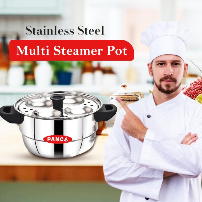 PANCA Idli Maker Stainless Steel Idli Cooker, Idli Steamer, Idly Pot, Dhokla Maker and Mini Idli Plate (Silver, 12 Idli 5 Plate Idli Kadai) - Image 7
