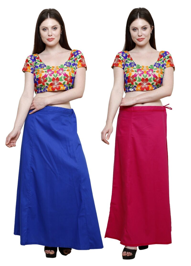 Pistaa's combo of Women's Soft Cotton Ink Blue and Dark Pink Color Best Readymade Inskirt Saree petticoats