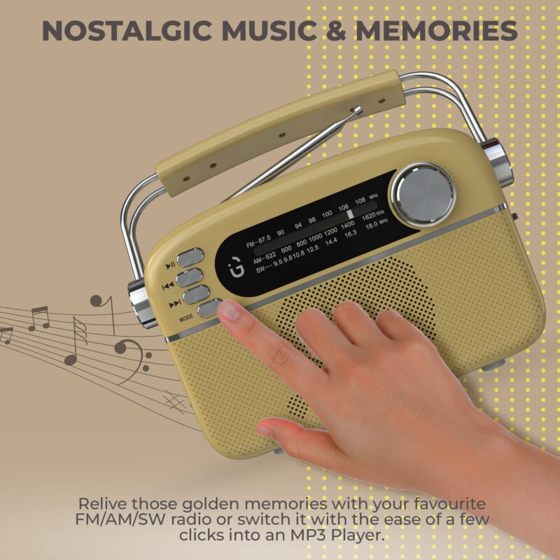 iGear Evoke FM/AM/SW with MP3 Player Bluetooth, USB, TF/SD Card, inbuilt 1200 mAh Rechargeable Battery (Gold Silver) - Image 3