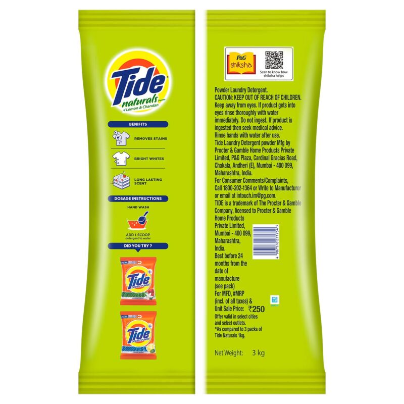 Tide Naturals 3kg Detergent Powder – Lemon and Chandan - Image 2