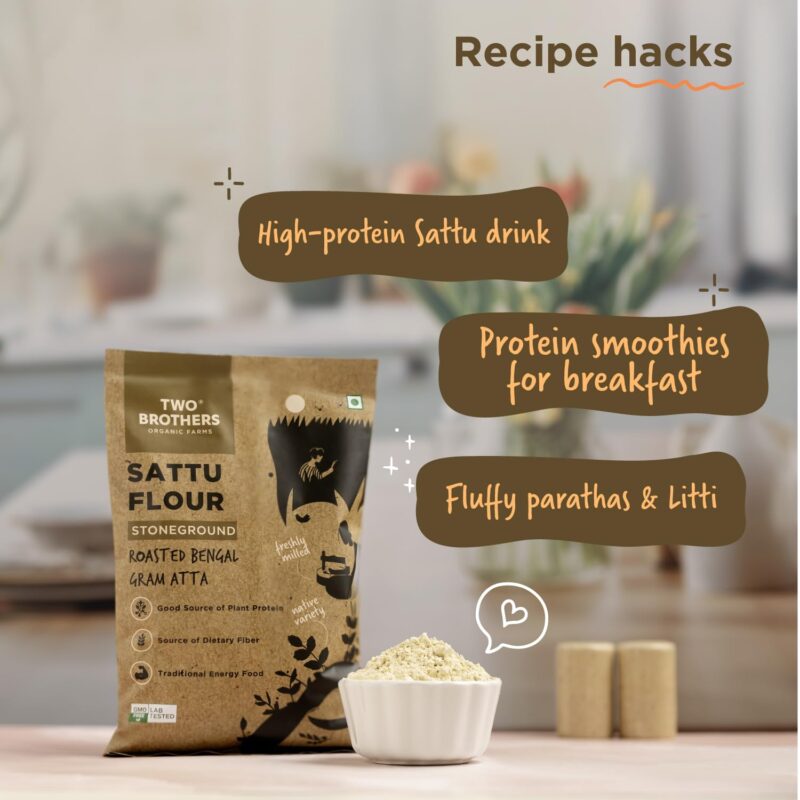Two Brothers Organic Farms - Sattu Atta (1 kg) | Made Using Roasted Bengal Gram | 100% Natural & Gluten Free Chana Sattu | High Protein Roasted Gram Flour | Sattu Drink Powder | Roasted Gram Powder - Image 7