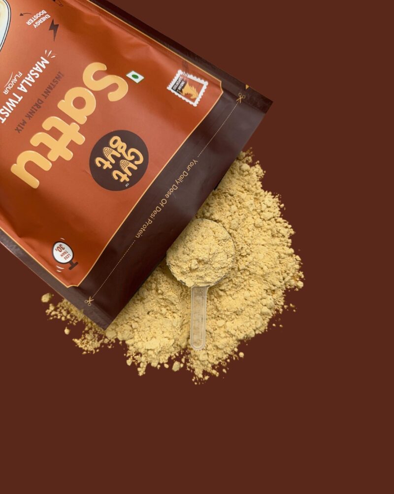 GutGut Sattu Powder | Instant Drink Mix | 100% Natural & Gluten Free Chana Sattu | 30 Glasses 900 grams - Masala Twist Flavour (450g X Pack of 2) - Image 3