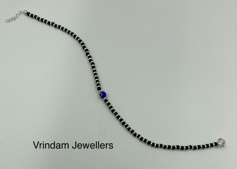 VRINDAM JEWELLERS 925 Sterling Silver Blue Evil Eye Nazariya Anklet with Black Beads For Girl's & Women |Adjustable |Comfortable |Single Piece |Length 27 cm |Weight Approx...7 GM - Image 4