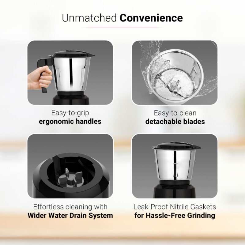 V-Guard Precia Mixer Grinder 500 Watt / 2 Year Motor Coverage by V-Guard / 3 Jar Mixie for Kitchen with Multifunctional SS Mixer Jars (Chutney, Dry, & Wet), Precision Stainless Steel Blades - Image 4