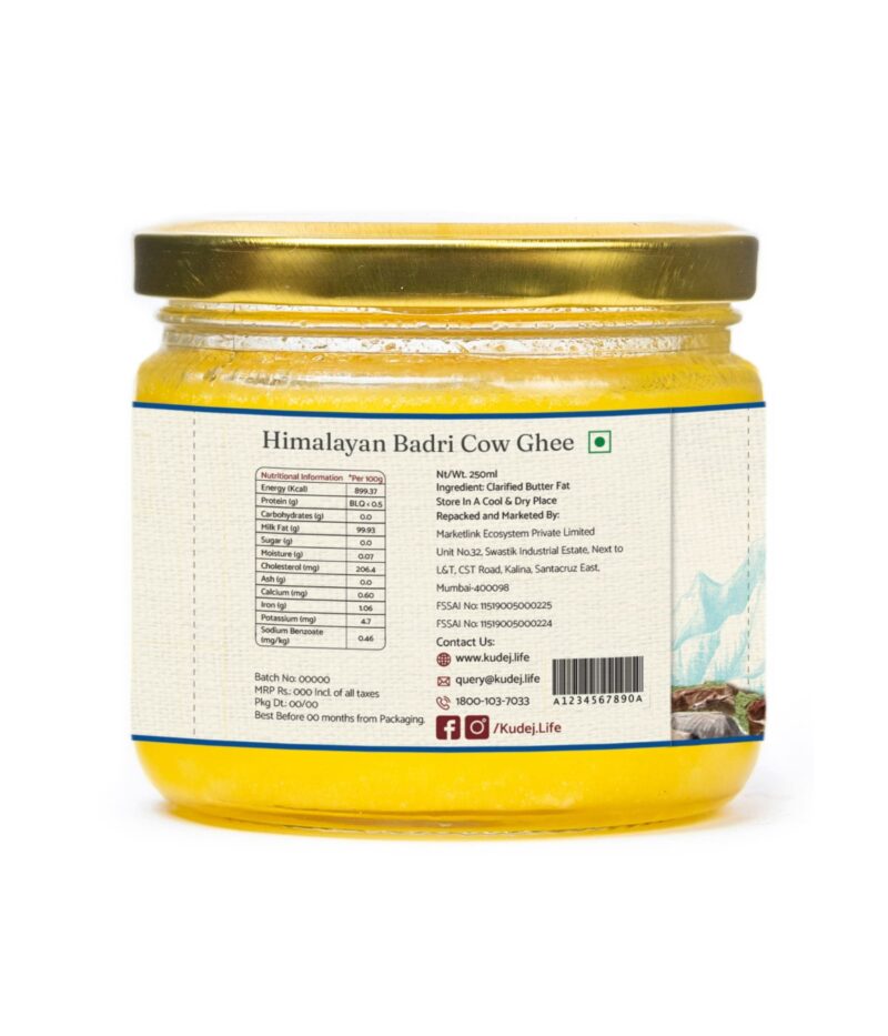 Kudej Himalayan Desi Badri Cow Pure A2 Ghee from Uttrakhand - 100% Bilona Churned Premium Cultured Ghee, Made using Ancient Vedic Processes, 250ML Glass Bottle with Sustainable Packaging - Image 4