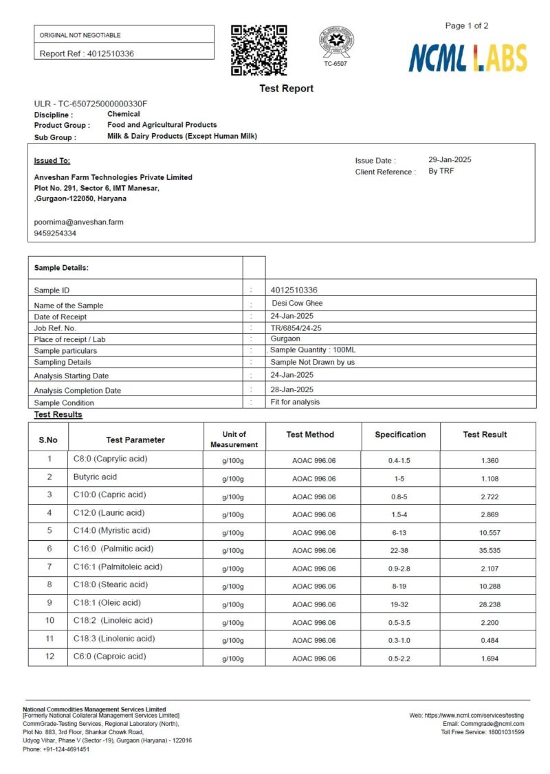Anveshan A2 Desi Cow Ghee 1 Litre | Traditionally Bilona-Churned, Danedar Ghee | Aromatic| NABL Lab Tested (70+ tests), Cruelty-Free | Grass-Fed | Glass Jar - Image 6