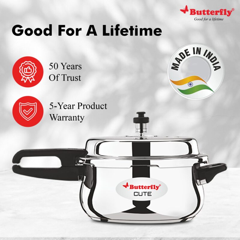 Butterfly Cute Ss Induction Compatible Outer Lid Stainless Steel Pressure Cooker With Glass Lid 3 liter, Silver - Image 2
