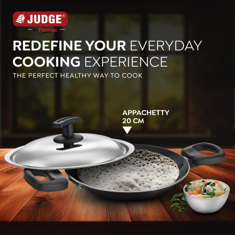 Judge by Prestige Everyday Appachatty with Lid 0.8 L Capacity 20 Cm Diameter (Aluminium|Non-Stick), Black - Image 6