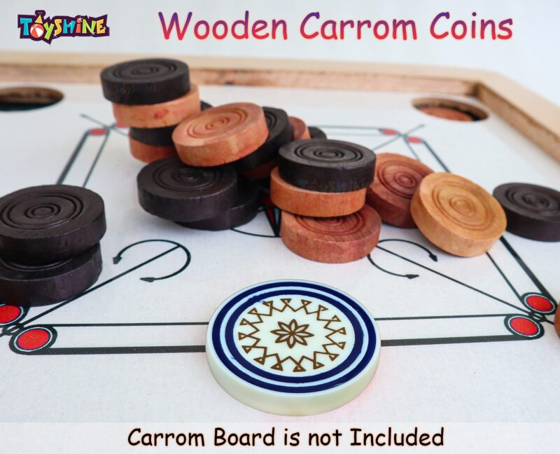 Toyshine Carrom Playing Coins and Powder for kids and adult| 24 Wooden Coins | 1 Striker | 1 Urea Powder SSTP,Multicolor - Image 5