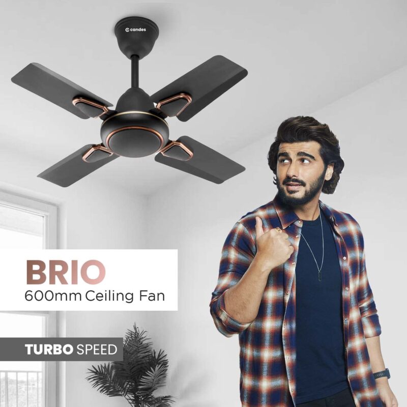 Candes Brio Turbo 600 mm /24 inch Small Ceiling Fans for Home | High Speed, Energy Saver, Noiseless | Small Ceiling Fan for Home, Kitchen Fan, Balcony & Small Room | 2 Yr Warranty | Smoke Brown - Image 2