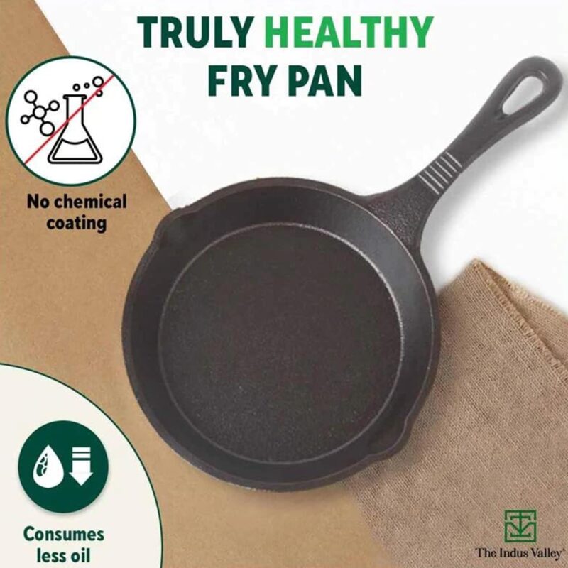 The Indus Valley Preseasoned Cast Iron Fry Pan/Skillet With Long Handle|Very Small, 15.2Cm/6Inch, 0.42Ltr, 1.1Kg|Induction Friendly|Nonstick Fry Pan,100% Pure & Toxin Free, No Chemical Coating, Black - Image 9