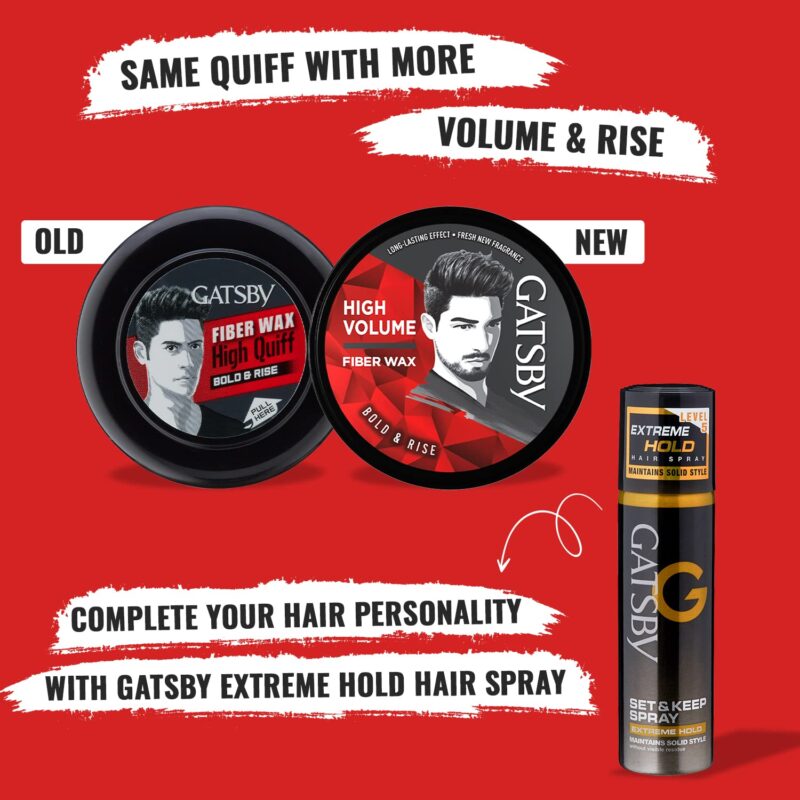 Gatsby Styling Fiber Hair Wax - Bold & Rise 75gm | High Volume, Natural Finish, Strong Hold, Anytime Re-Stylable & Easy Wash Off | For High Quiff Hair Style | Hair Styling Wax for Men - Image 4