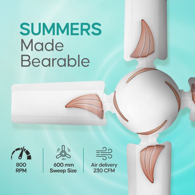 LONGWAY Creta P1 600 mm/24 inch Ultra High Speed 4 Blade Anti-Dust Decorative Star Rated Ceiling Fan (Ivory, Pack of 1) - Image 8