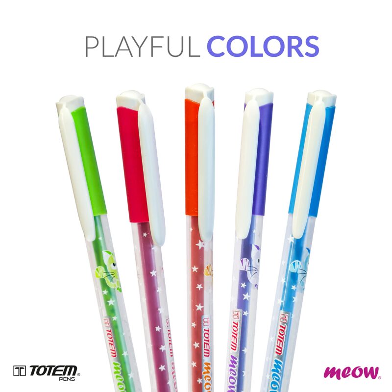 TOTEM Meow Ball Pens | 20 Pens (10 Blue Ink & 10 Black Ink) | Theme of Colourful Cats | Lightweight Design | 0.7 mm Tip | Pen for Writing | Ideal for School, Office & Business | Stick Pens Set - Image 2