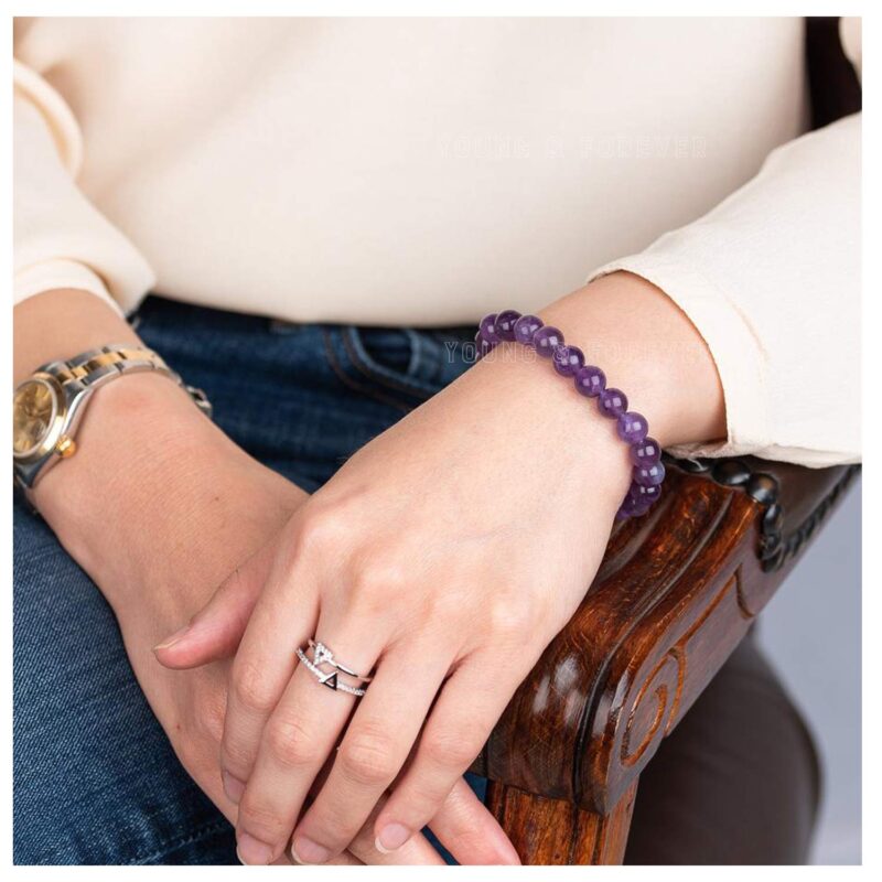 Young & Forever Gift Energized Reiki Crystal Semi Precious Gemstone Amethyst Bracelet for Purification Healing Stone Stretch Bracelet for Men and Women - Image 7