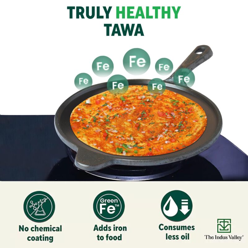 The Indus Valley Super Smooth Cast Iron Tawa for Dosa/Chapathi | 25.4cm/10 inch, 1.8kg | Induction Friendly | Naturally Nonstick, Pre-Seasoned Tawa, 100% Pure & Toxin-Free, No Chemical Coating - Image 8