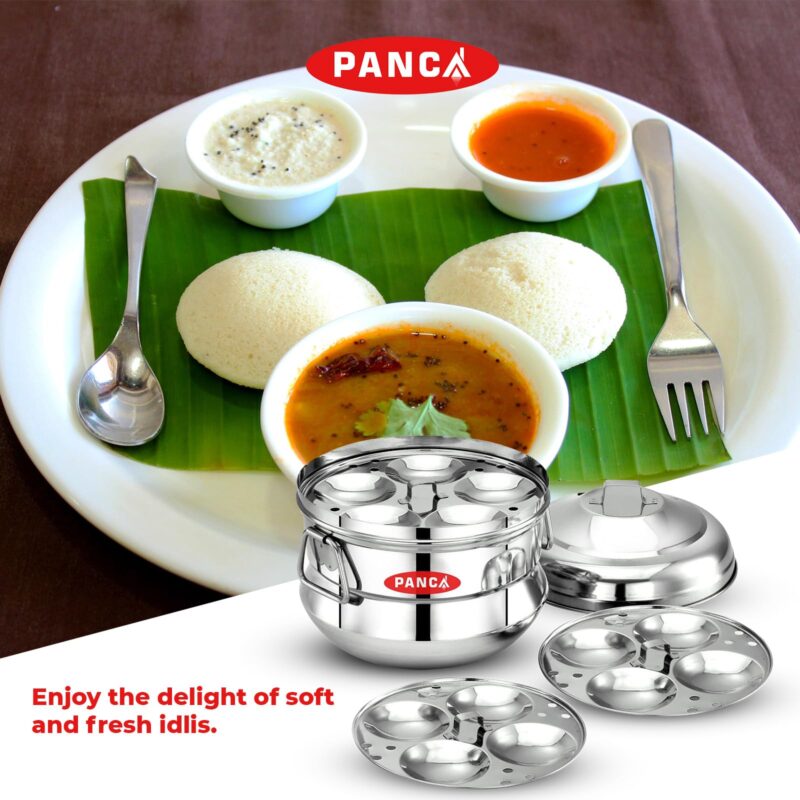 PANCA Idli Maker 3 Plate 13 Idli Cooker, Premium Idli Panai Heavy Weight Idly Cooker, Idli Steamer, Idli Pot- Silver (13 IDLI BIG) - Image 6
