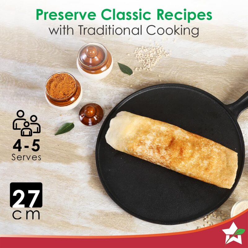 Wonderchef Forza Cast-Iron 27 cm Dosa Tawa Pan | Pre-Seasoned Cookware | Induction Friendly | 4 mm | with Lifetime Exchange Warranty - Image 3