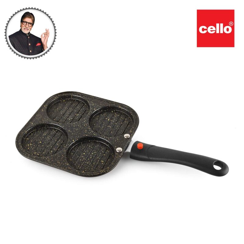 CELLO Non-Stick 4- Cavity Aluminium Appam/Uttapam Maker with Spatter (Golden) - Image 7