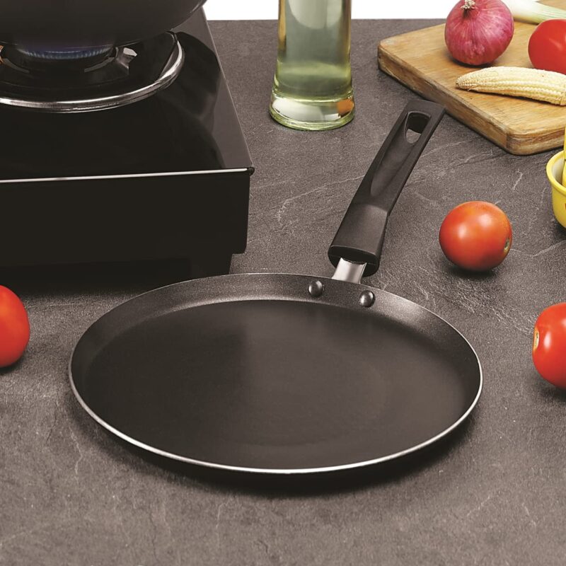 paasapahce Non Stick Dosa Tawa | Induction And Gas Stove Compatible |Cool Touch Bakelite Grip Handle | Cookware, 27 Cm Diameter, Black - Image 6