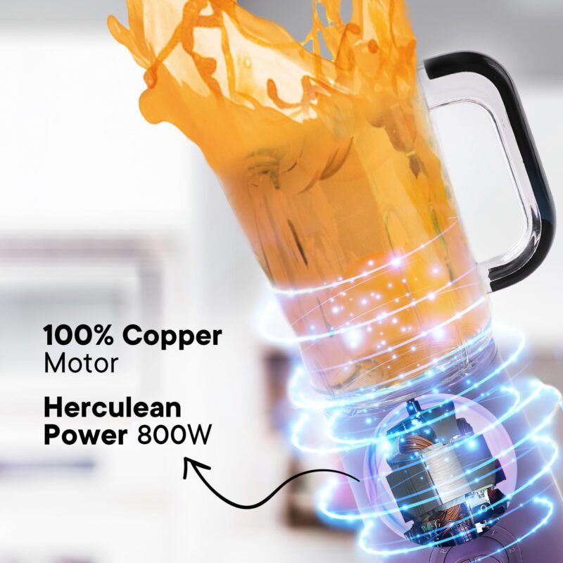 FUMATO 800W Nutri Blender- 3 Jars, 2 Stainless Steel Blades, 100% Pure Copper Motor, 2200 RPM, 2 Speed Modes, Pulse Function & 1 Year Warranty | Smoothie, Juices, Shakes, Purees & Grind Spices- Purple - Image 7