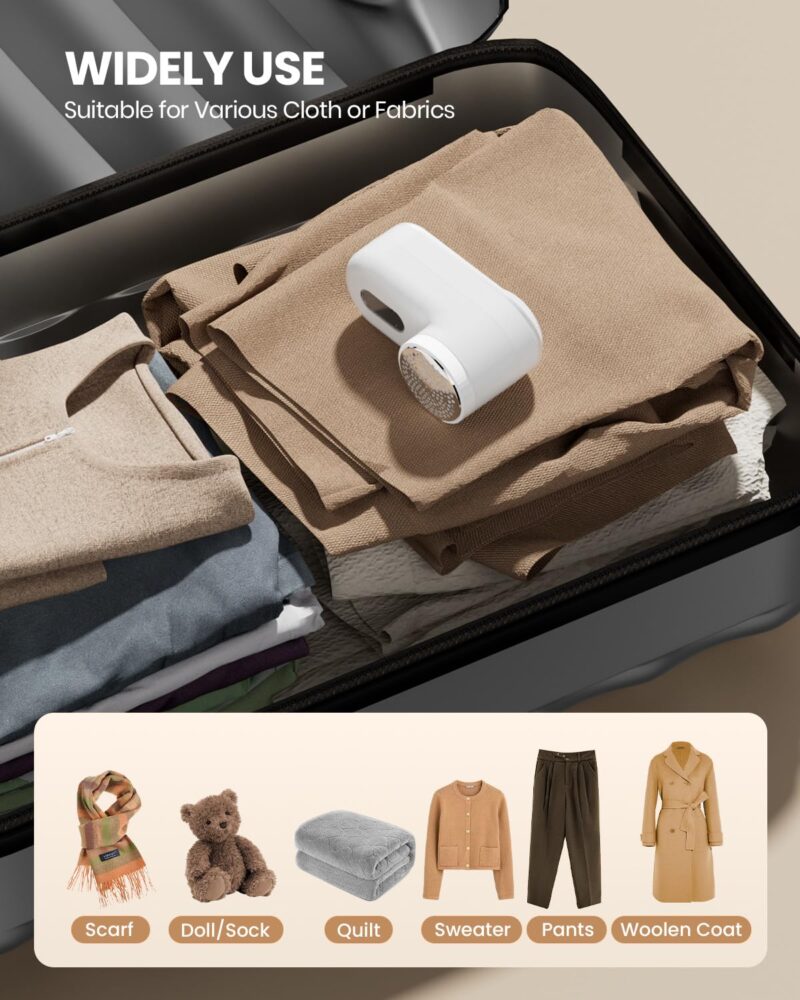 iRUNTEK Lint Remover for Clothes, 5W Electric Lint Shaver with 3 Speeds, Fabric Shaver Rechargeable, Sweater Shaver Brush Fuzz Debobbler for Clothes, Blanket, Carpet, Sofa (White) - Image 2