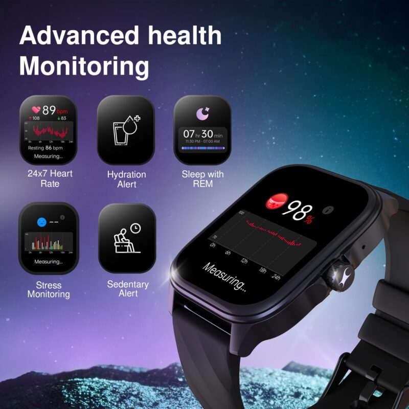 Fastrack New Astor FS1 PRO Smart Watch, Large Super AMOLED Display (1.97") AOD, AI Voice Assistance, Functional Crown, SingleSync BT Calling, 100+ Sports Modes & Smartwatch Faces, IP68 (Black) - Image 2