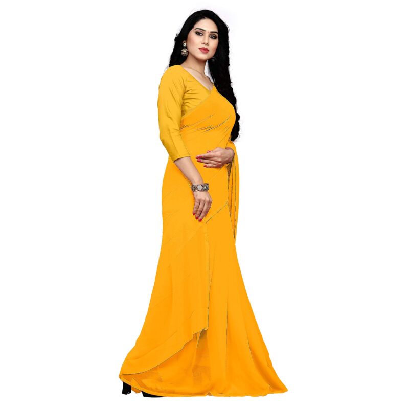 Sidhidata Women's Georgette Saree With Unstiched Blouse Piece (plain-gold-_Gold), Free Size - Image 4