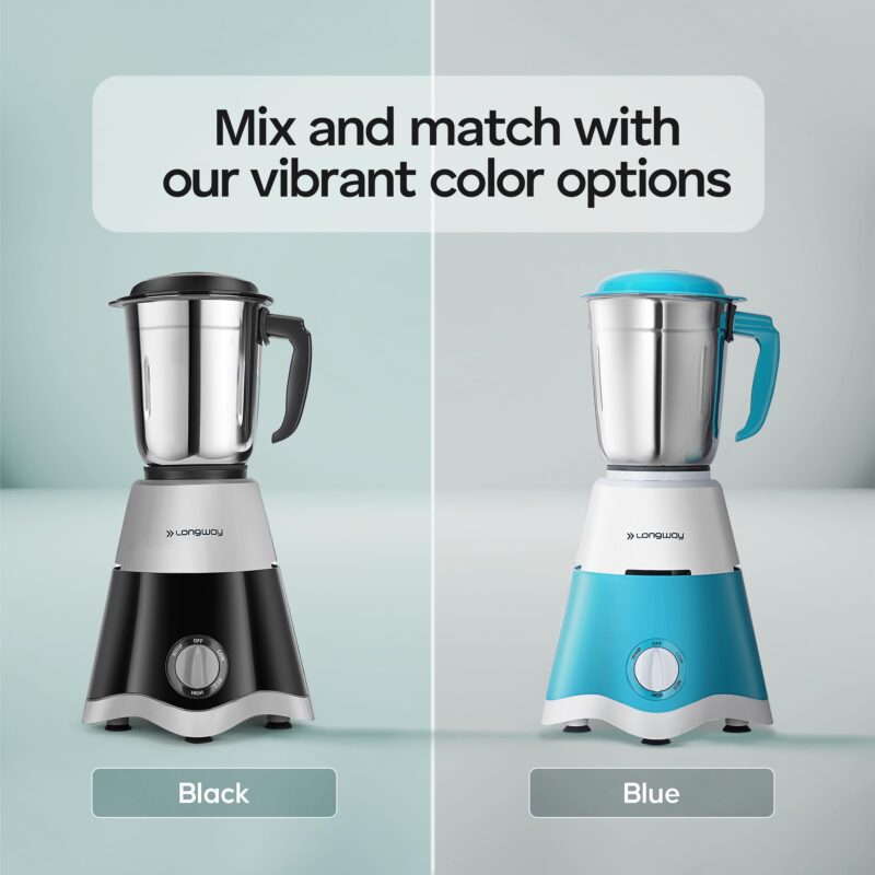 Longway Super Dlx 700 Watt Mixer Grinder with 3 Jars for Grinding, Mixing with Powerful Motor | 1 Year Warranty | (Black & Gray, 3 Jars) - Image 4