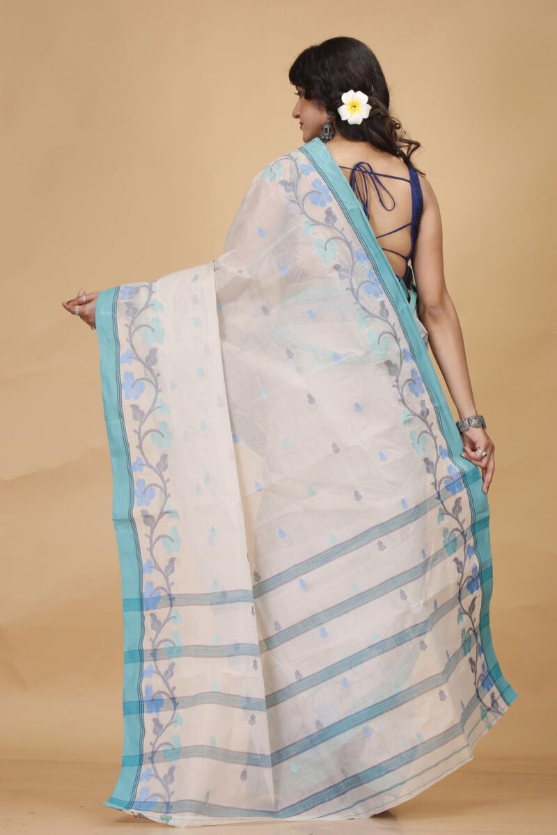 Tant Story Women's Traditional Bengal Trending Tant Handloom Pure Cotton Tangail Saree without Blouse Piece (Off White) - Image 5