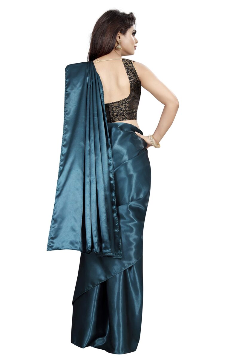Market Magic World Women's Satin Saree With Blouse Piece (Jst-Silk_Peacock_Free Size_Dark Green) - Image 5