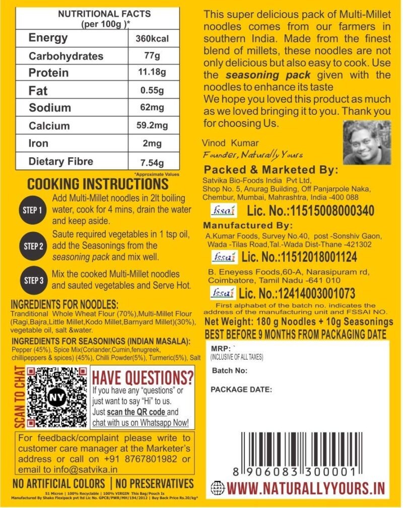 Naturally Yours, Multi-Millet Noodles, includes Tastemaker, No Maida, Preservative Free, Non-Fried, Vegan, 180g Each/Net Weight 540g (Pack of 3) - Image 7