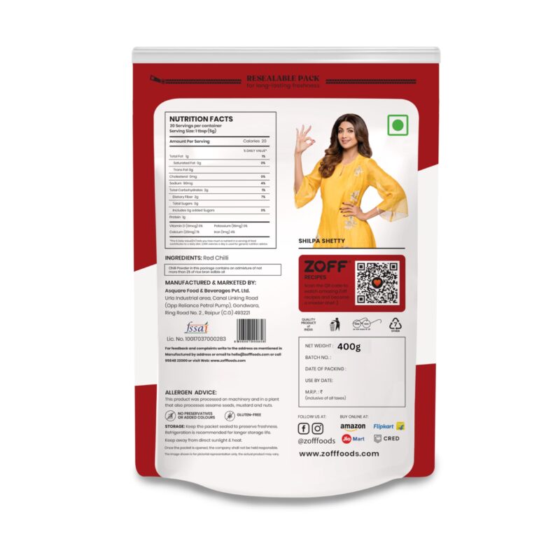 Zoff Kashmiri Red Chilli Powder | Pure & Natural | New Weight 400 gm - Image 2