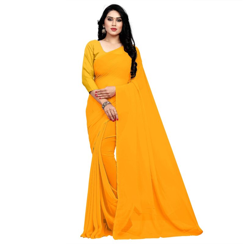 Sidhidata Women's Georgette Saree With Unstiched Blouse Piece (plain-gold-_Gold), Free Size