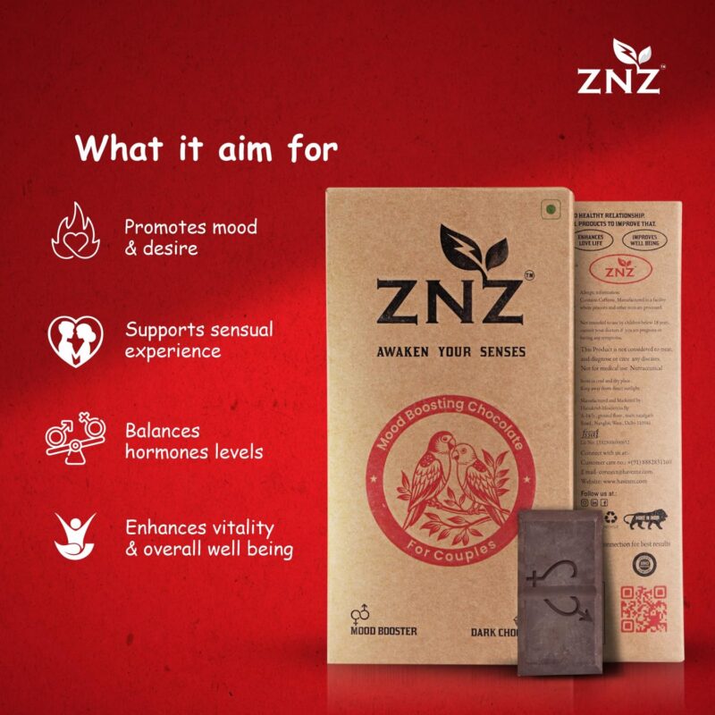 ZNZ Premium Dark Chocolate for Uplifting Mood & Wellness | Vegan & Gluten-Free Delight | Valentine's Gift for Men & Women | Ideal for Couples | Vegan and Guilt free Delight | 60g (Pack of 1) - Image 3