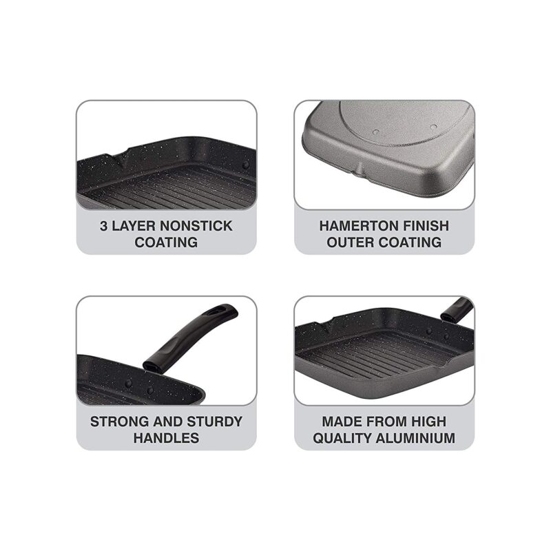 PANCA Grill Pan Non Stick Aluminium Multi Snack Pan Sandwich Maker Uttapam Pan Chilla Pan Toast Pan Grilled Sandwich Snackers Large Pan Kadai Multipurpose- Grey, Make in India - Image 3