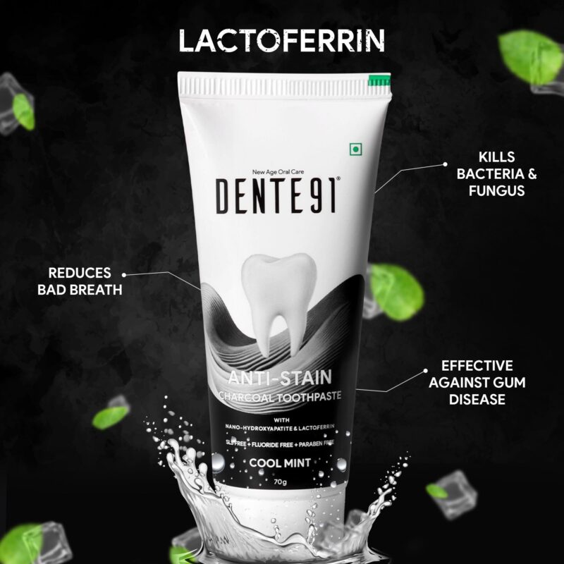 Dente91 Anti-Stain Charcoal Toothpaste for Stain Removal & Teeth Whitening, Protects against Dental Caries & Strengthens Enamel, Reduces 63% stains, Whitens teeth by 80% in just 3 days, 70g - Image 3