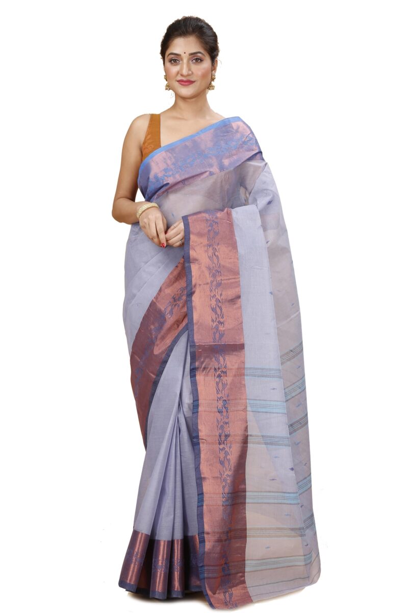 Laxmi Handloom Women's Traditional Bengal Tant Handloom Pure Cotton Tangail Zari Border Saree without Blouse Piece (Grey)