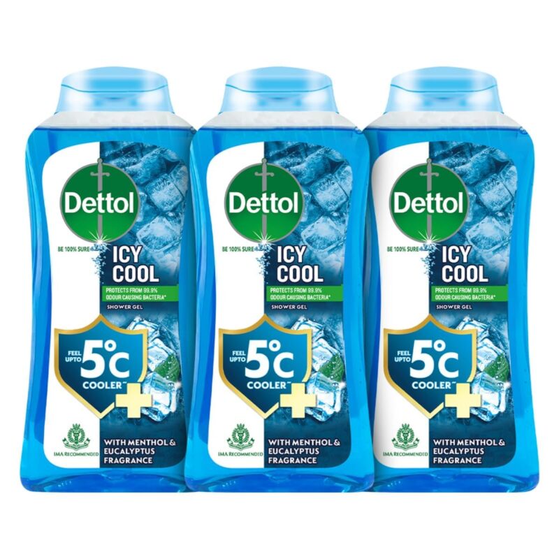Dettol Body Wash and Shower Gel for Women and Men, Cool (Pack of 3 - 250ml each) | Soap-Free Bodywash | 12h Complete Odour Protection