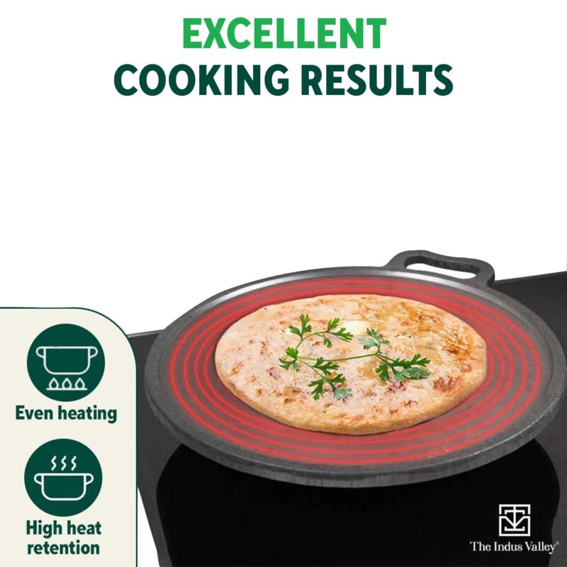 The Indus Valley Super Smooth Cast Iron Tawa for Dosa/Chapathi + Free Spatula | 30.5cm/12 inch, 3kg | Induction Friendly | Naturally Nonstick, Pre-Seasoned Tawa, 100% Pure & Toxin-Free - Image 5