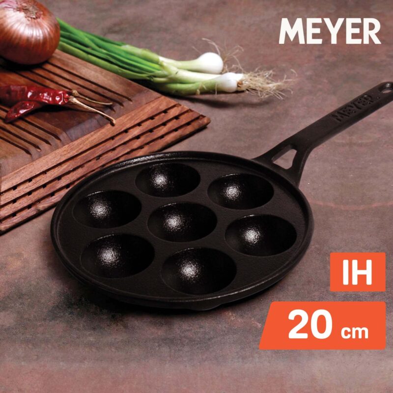 Meyer Pre Seasoned Cast Iron 7 Cavity Appam Patra Paniyarakkal | Paniyaram | Appam Pan | Pan Cake Maker | Appam Maker | Ponganal Maker | Kuzhi | Paddu with Single Handle, 20cm, Black - Image 7