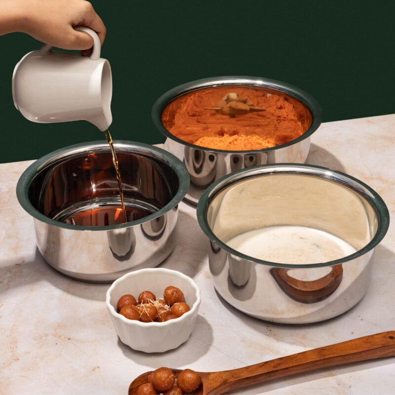 Vinod Stainless Steel Capsule Bottom Tope/Patila Combo Set Of 3 Pcs-2.7 Liter(14Cm Diameter),3.4 L(15Cm Diameter)And 4 L(16Cm Diameter)-Silver - Image 7