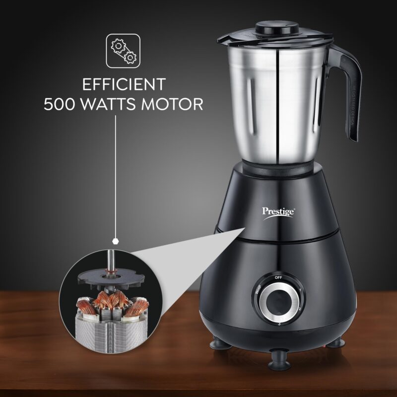 Prestige 500 Watts Apex Mixer Grinder with 3 Stainless Steel Jars|3 Super Efficient Blades|Sturdy Handles|Black| - Image 4