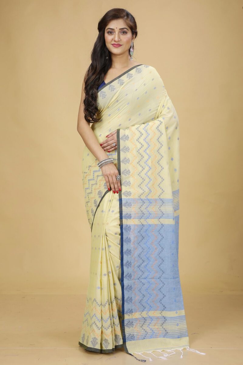 Ankita SAREE HOUSE Women's Traditional Bengal Cotton Silk Beki Border Handloom Soft Saree with Blouse Piece (Chiku) - Image 3