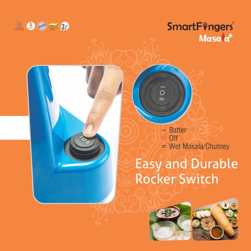 SmartFingers Masala + Table Top Masala Wet Grinder 230V 50hz, 2 Liter, Blue - Image 3
