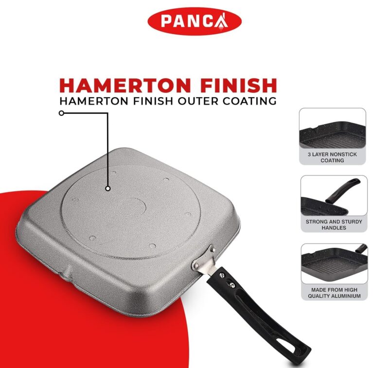 PANCA Non Stick Aluminium Grill Pan Multi Snack Pan Sandwich Maker Uttapam Pan Chilla Pan Toast Pan Grilled Sandwich Snackers Large Pan Kadai Multipurpose- Grey - Image 3
